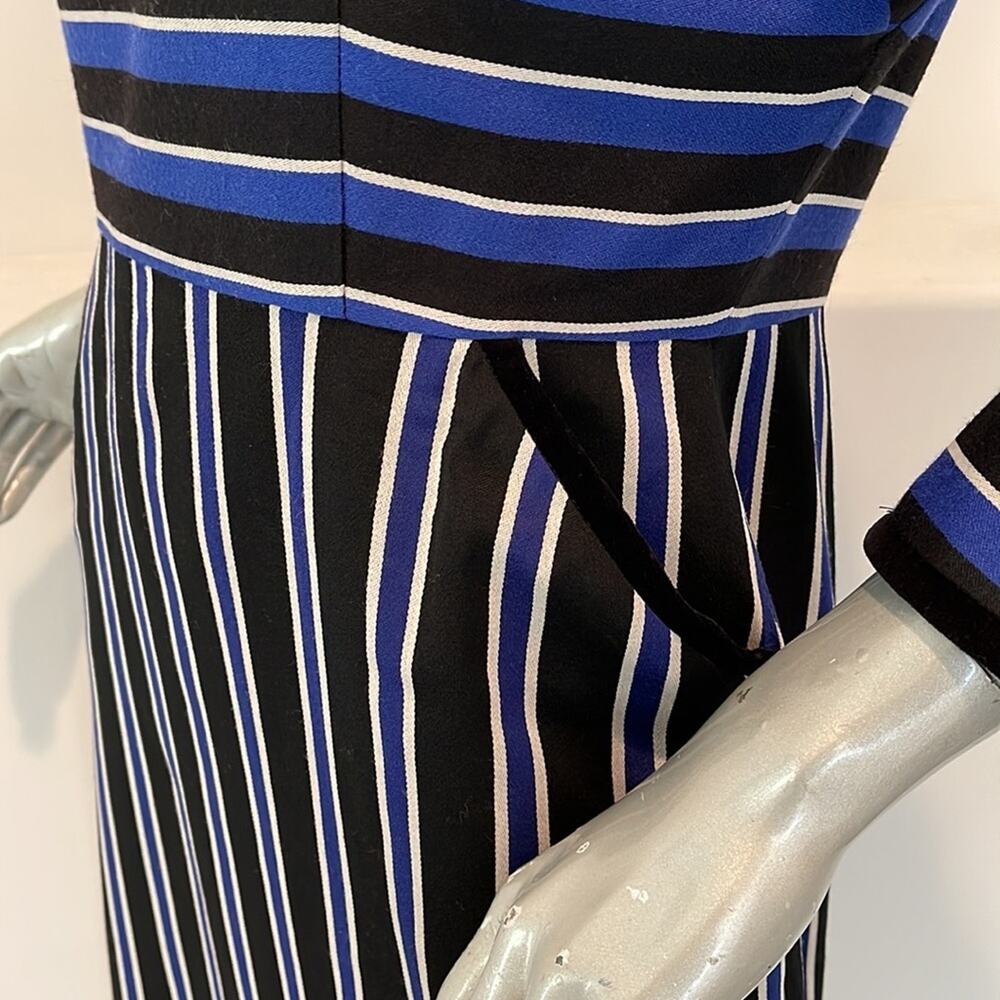 Olympia Le-Tan Striped Dress Sz 42 Blue Black Mock Neck Paris Designer - Picture 12 of 16
